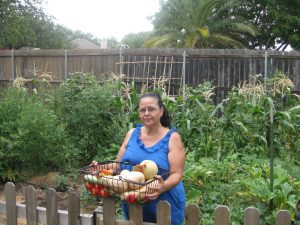 Catalina Trail in her South Austin vegetable garden