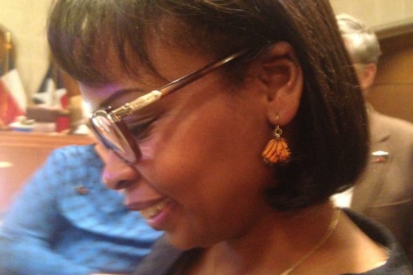 Mayor Ivy Taylor's Monarch butterfly wing bling